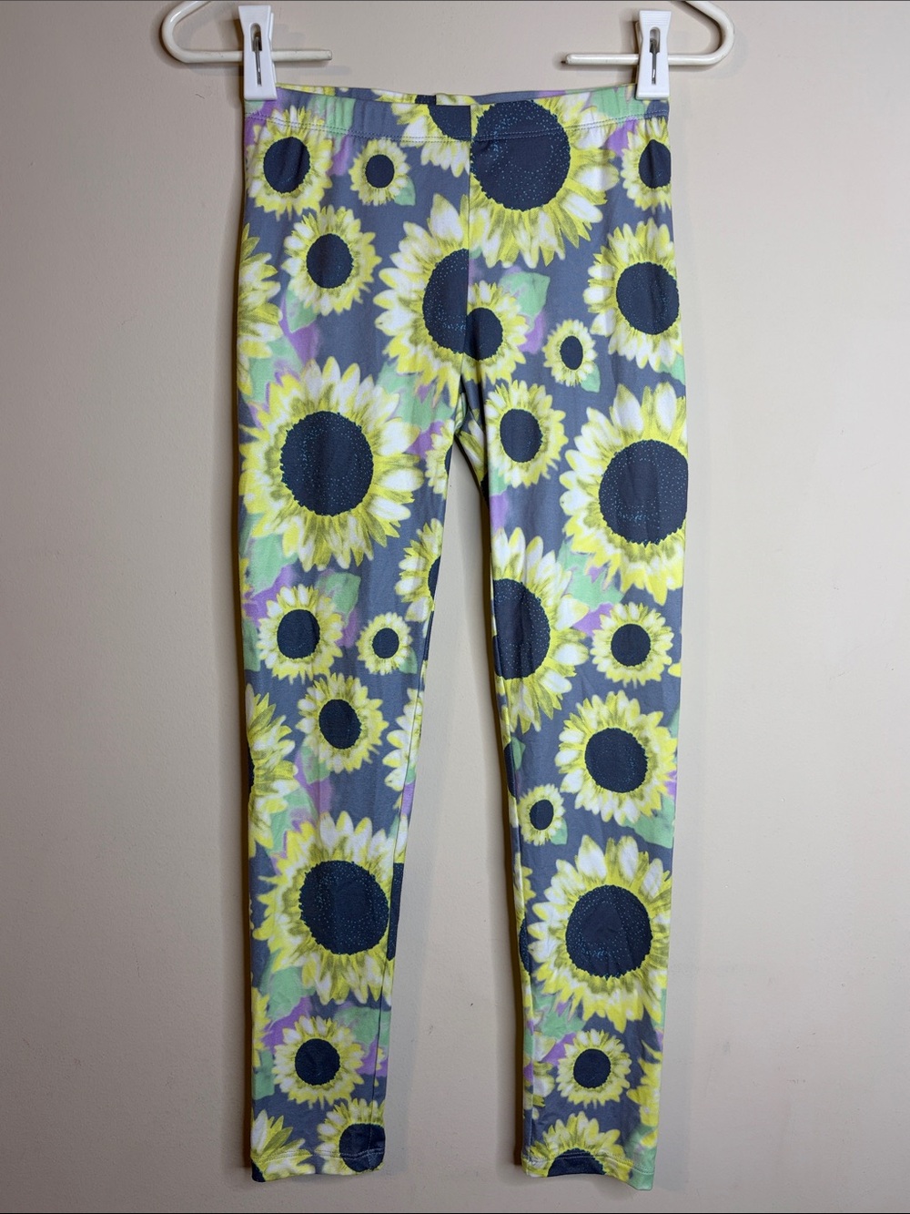SO Girls' Yellow Sunflower Print Leggings - Kids Bottoms Size 10